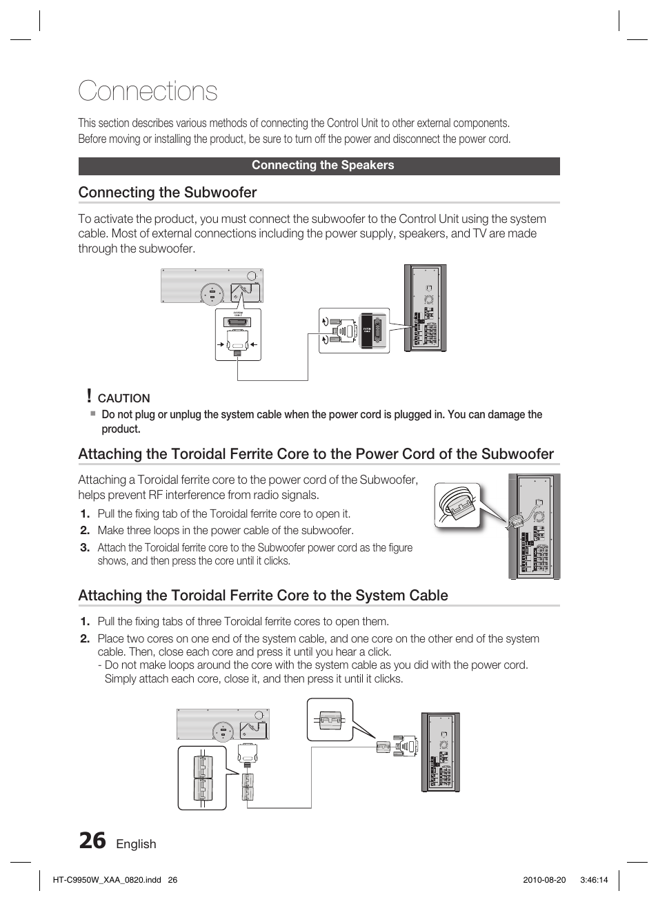 Connections, Connecting the speakers | Samsung HT-C9950W-XAA User Manual | Page 26 / 85