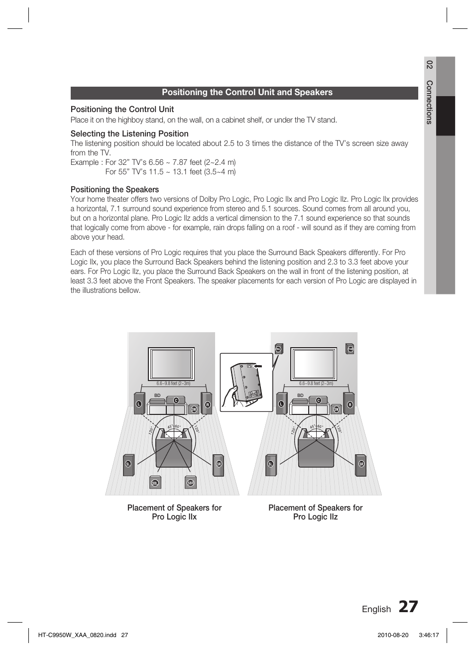 Positioning the control unit and speakers | Samsung HT-C9950W-XAA User Manual | Page 27 / 85