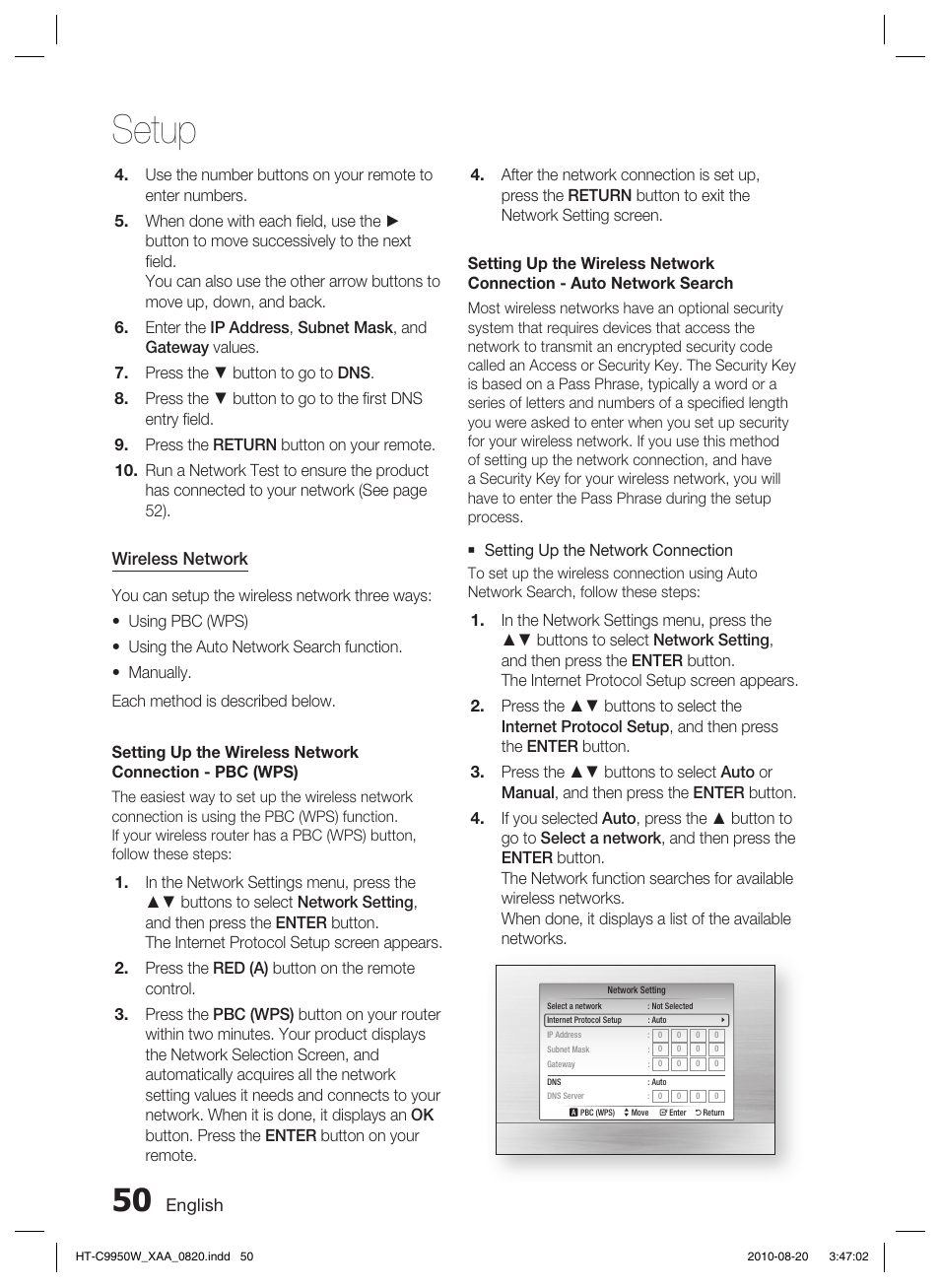 Setup | Samsung HT-C9950W-XAA User Manual | Page 50 / 85