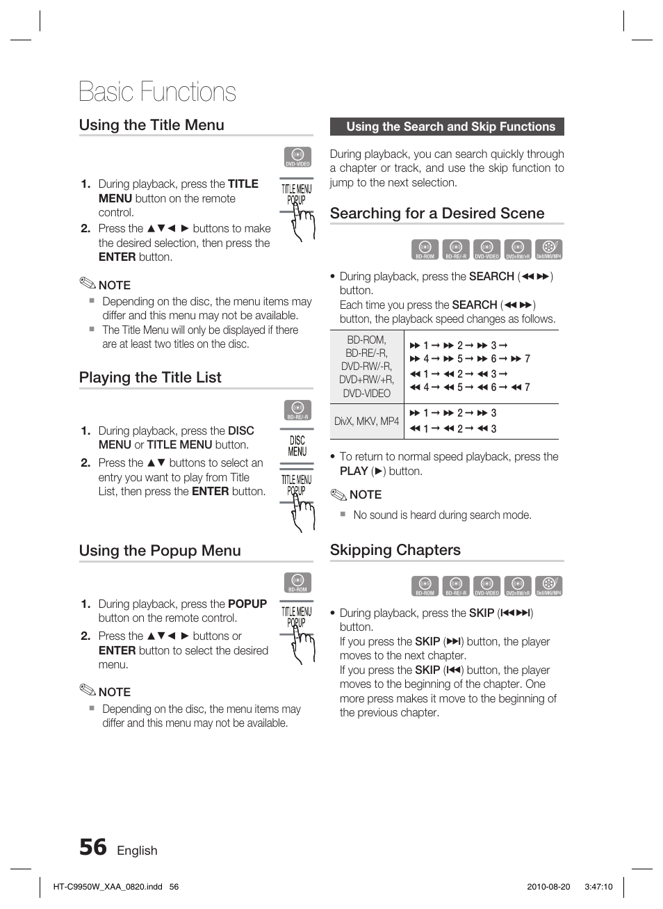 Using the search and skip functions, Basic functions, Hzzyx | Samsung HT-C9950W-XAA User Manual | Page 56 / 85