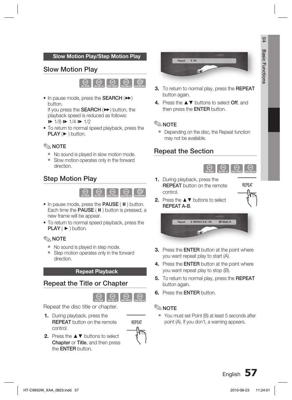 Slow motion play/step motion play, Repeat playback, Hzzyx | Hzzy | Samsung HT-C9950W-XAA User Manual | Page 57 / 85