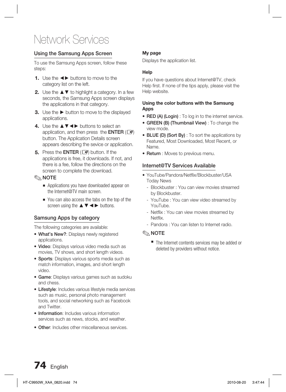 Network services | Samsung HT-C9950W-XAA User Manual | Page 74 / 85