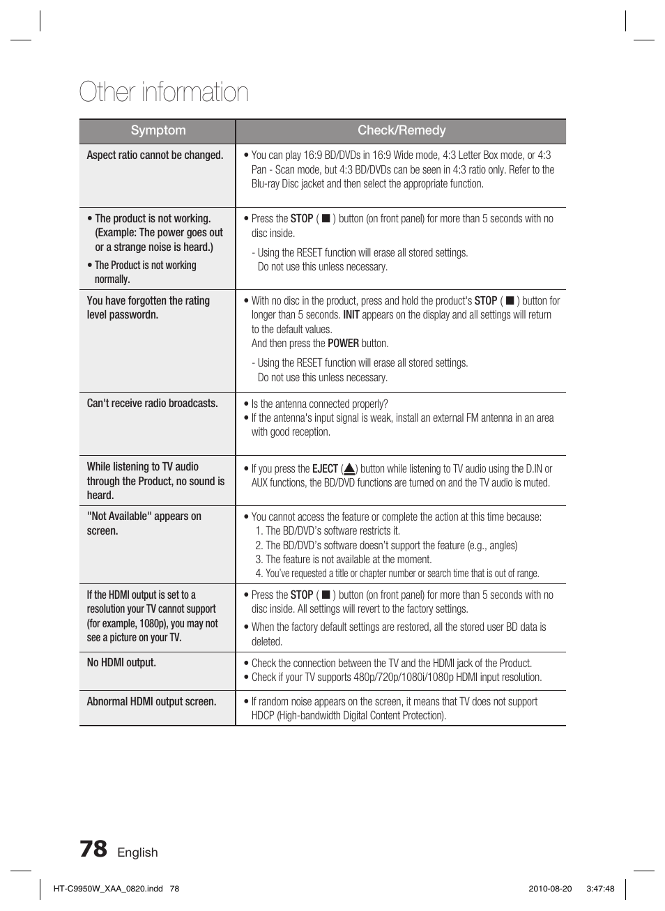 Other information | Samsung HT-C9950W-XAA User Manual | Page 78 / 85