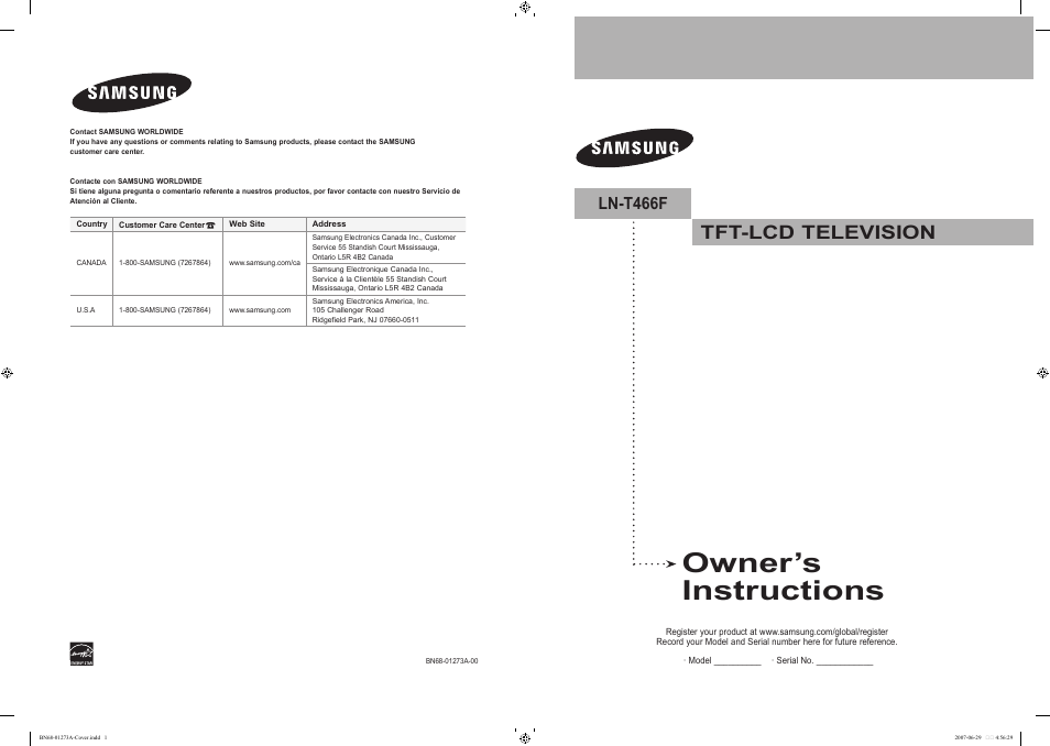 Samsung LNT466FX-XAA User Manual | 180 pages