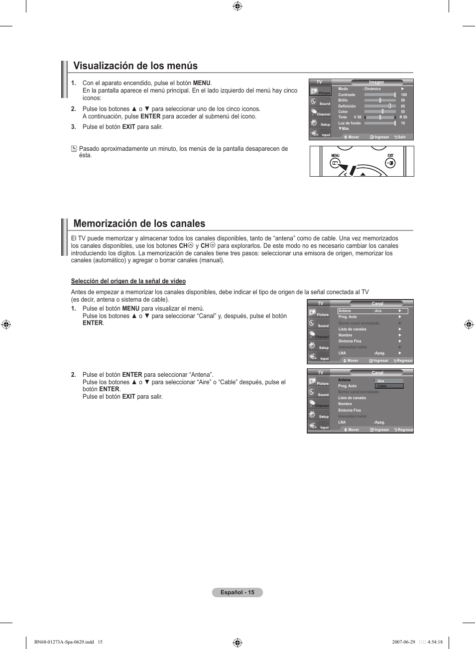 Visualización de los menús | Samsung LNT466FX-XAA User Manual | Page 106 / 180