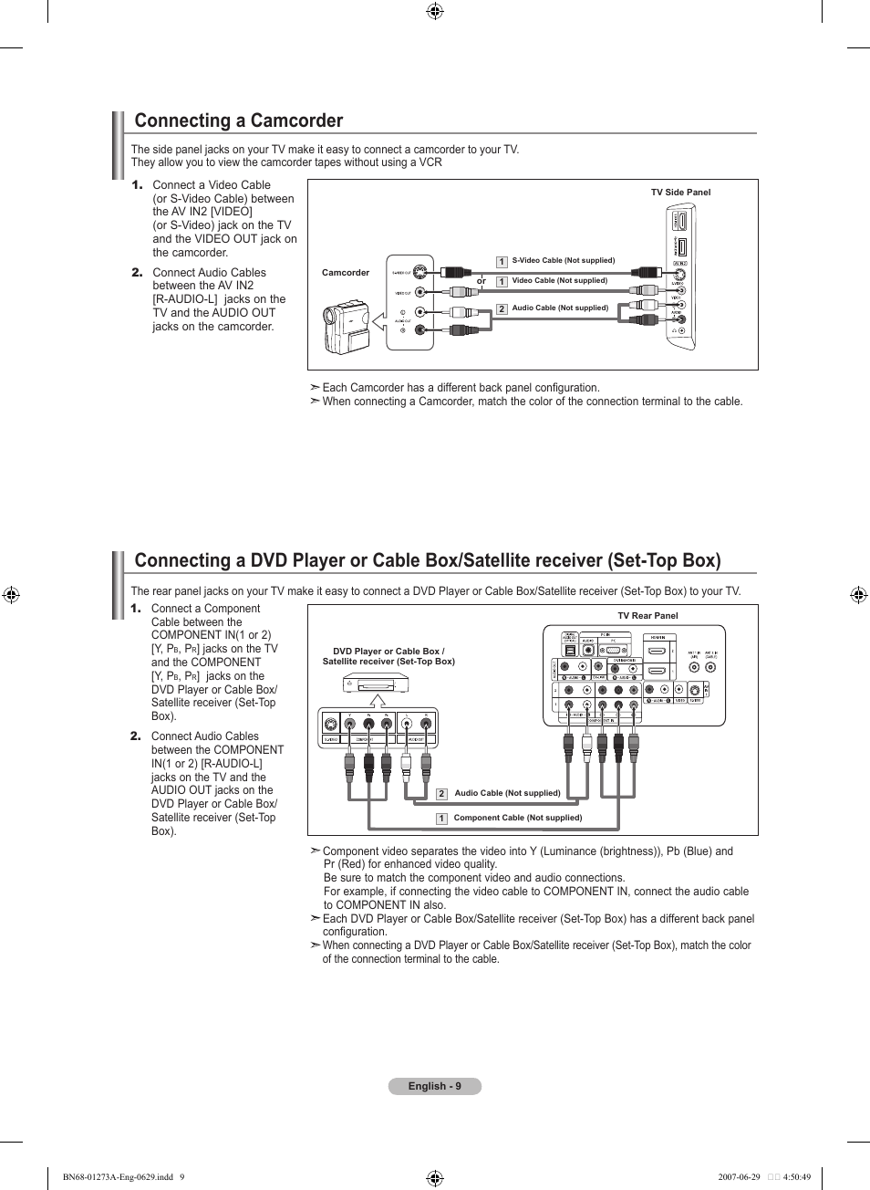 Connecting a camcorder | Samsung LNT466FX-XAA User Manual | Page 11 / 180