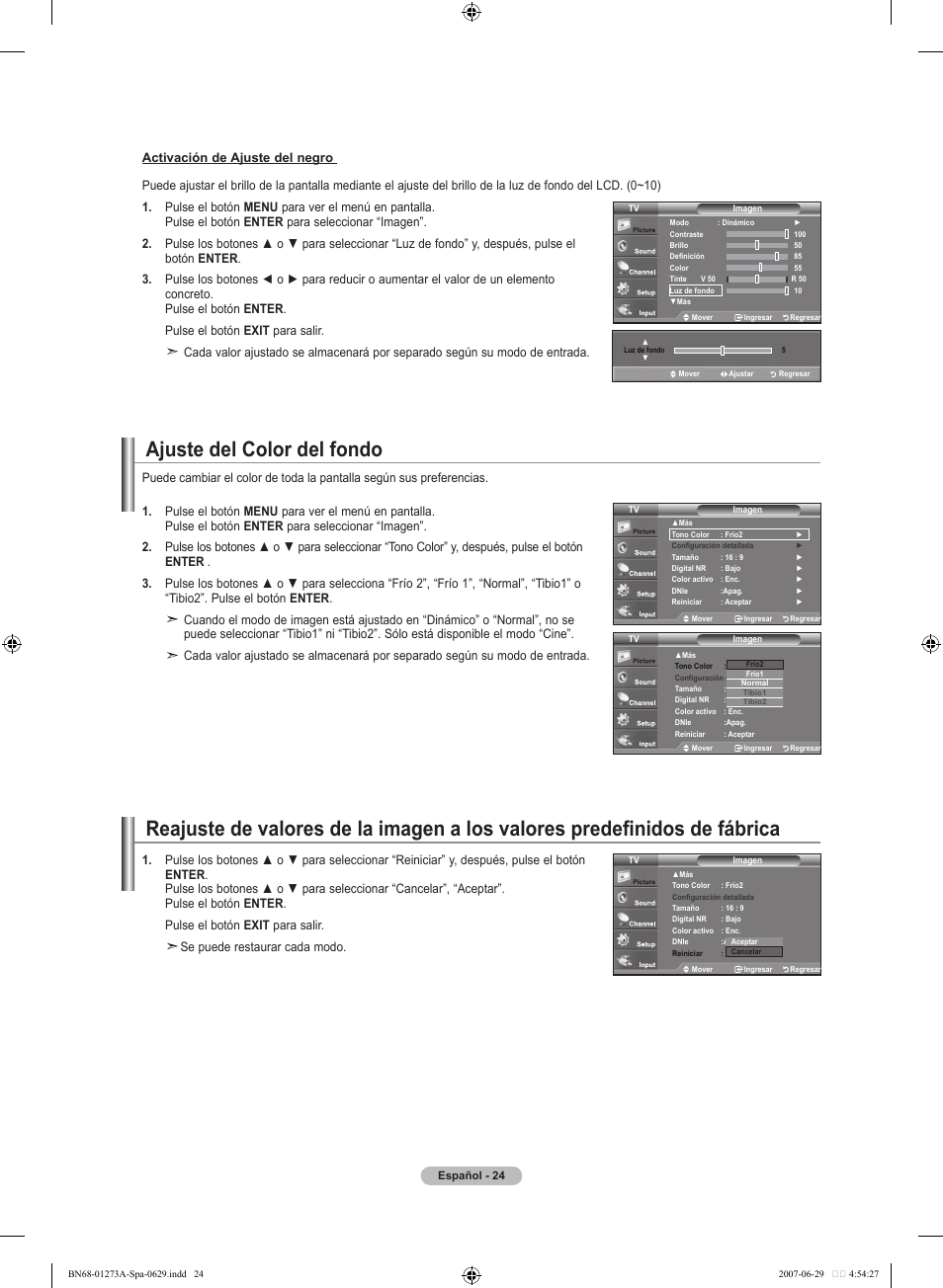 Ajuste del color del fondo | Samsung LNT466FX-XAA User Manual | Page 115 / 180