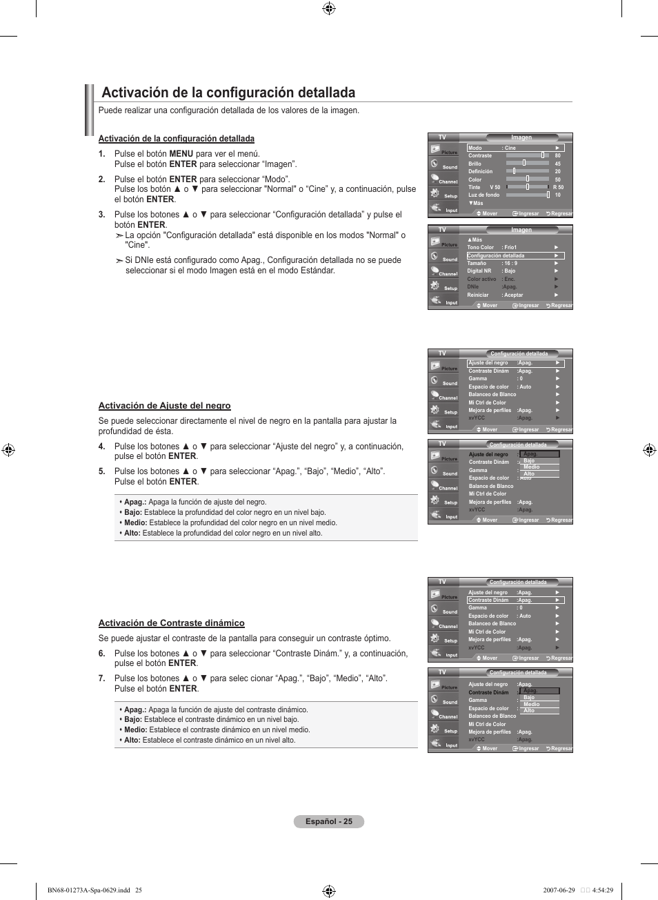 Activación de la configuración detallada | Samsung LNT466FX-XAA User Manual | Page 116 / 180