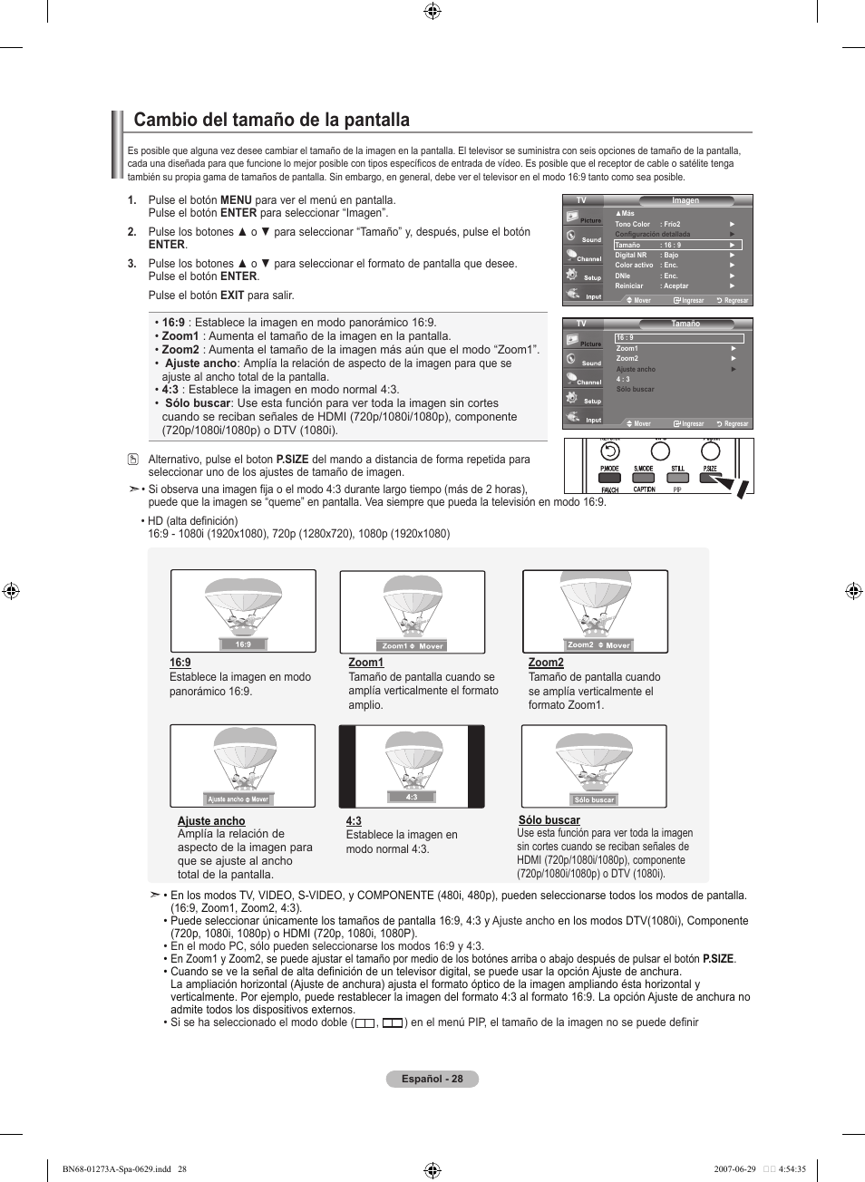 Cambio del tamaño de la pantalla | Samsung LNT466FX-XAA User Manual | Page 119 / 180
