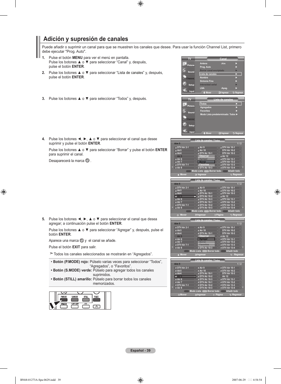 Adición y supresión de canales | Samsung LNT466FX-XAA User Manual | Page 130 / 180
