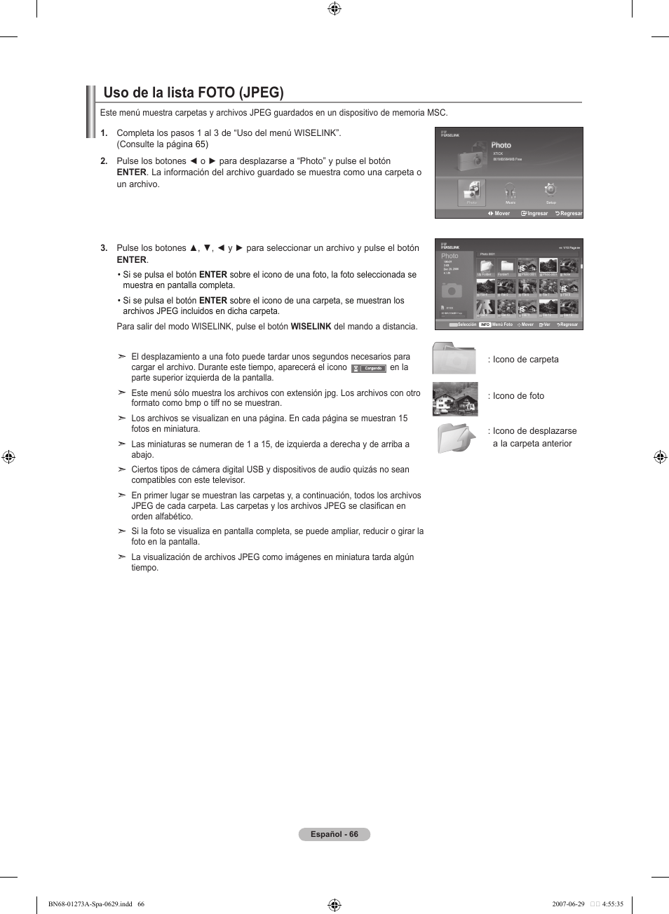 Uso de la lista foto (jpeg) | Samsung LNT466FX-XAA User Manual | Page 157 / 180