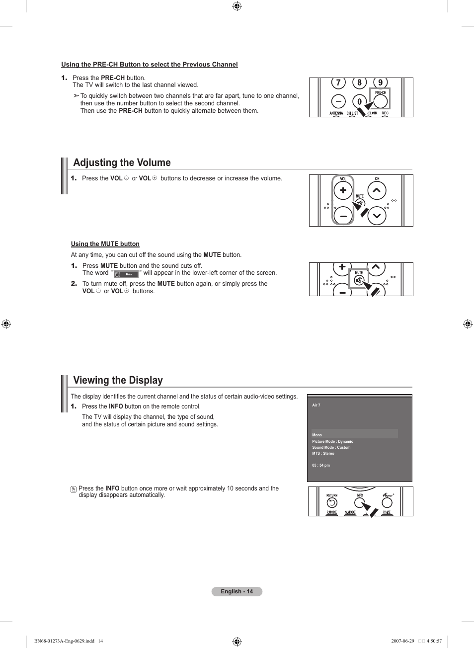 Adjusting the volume, Viewing the display | Samsung LNT466FX-XAA User Manual | Page 16 / 180