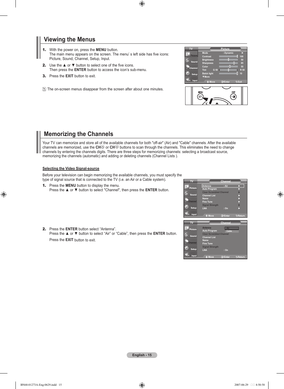 Viewing the menus | Samsung LNT466FX-XAA User Manual | Page 17 / 180