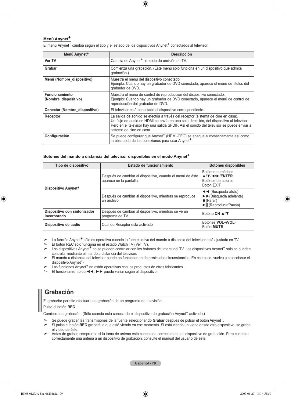 Grabación | Samsung LNT466FX-XAA User Manual | Page 170 / 180