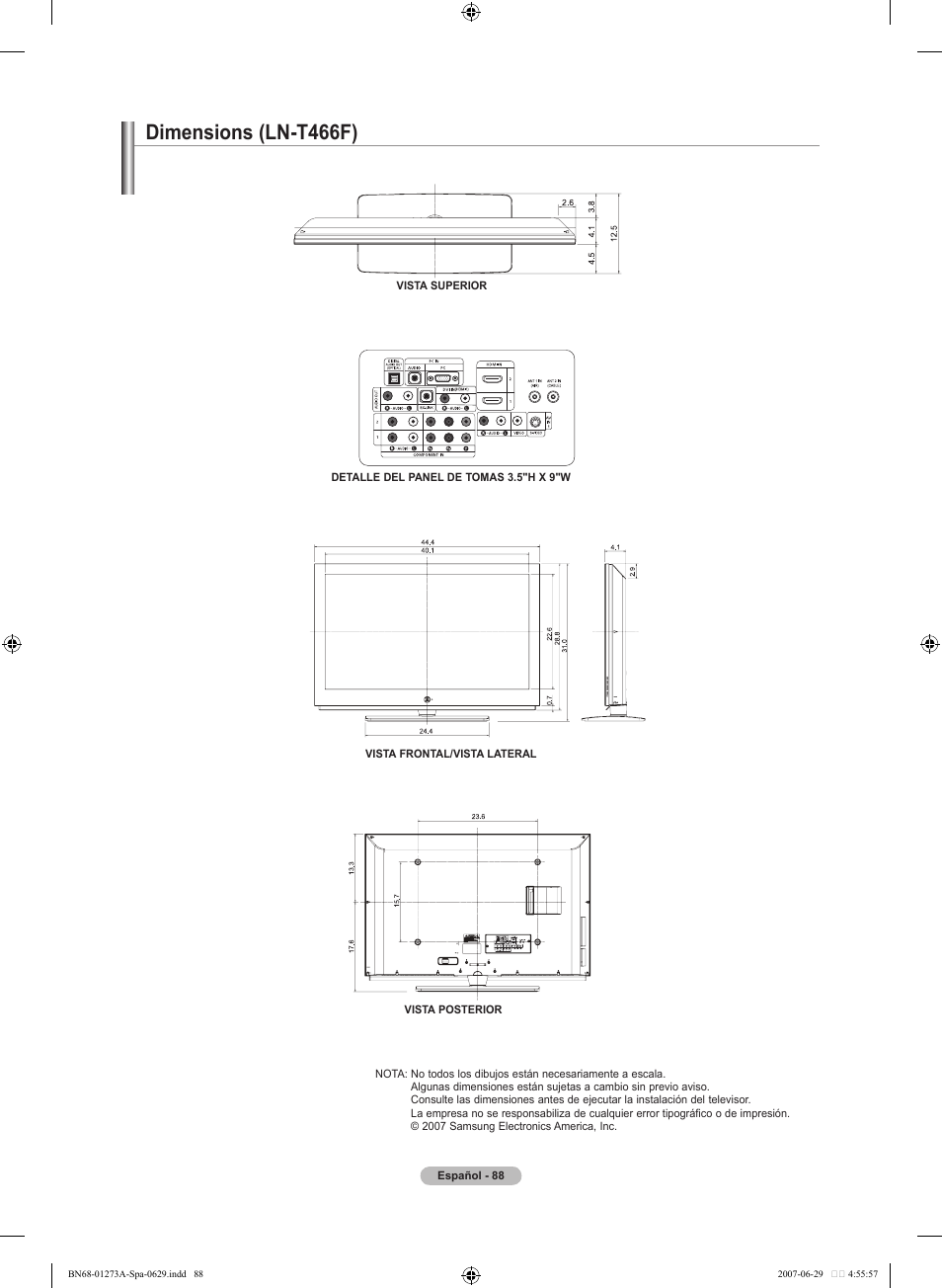 Dimensions (ln-tf) | Samsung LNT466FX-XAA User Manual | Page 179 / 180