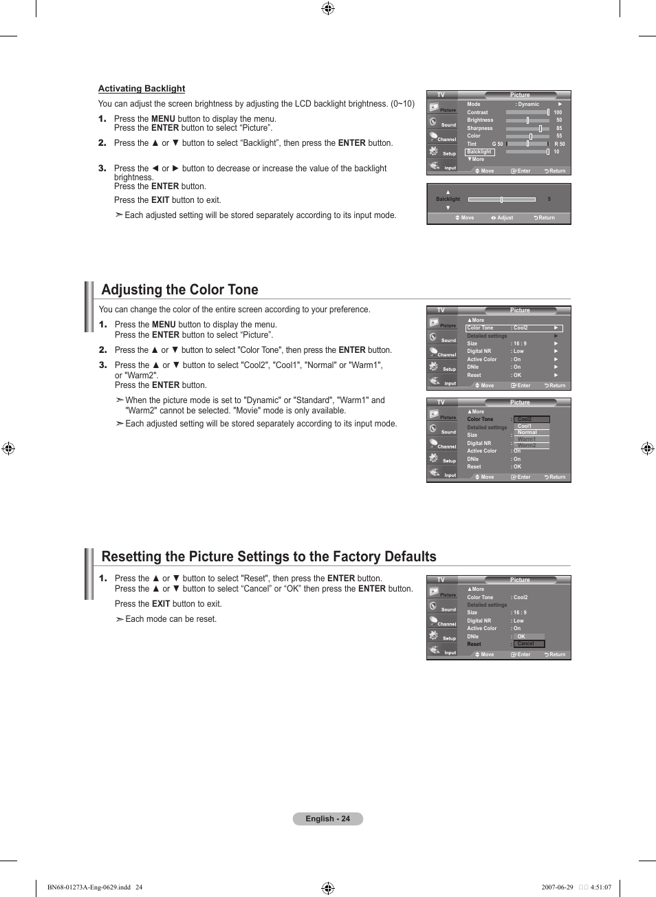 Adjusting the color tone | Samsung LNT466FX-XAA User Manual | Page 26 / 180