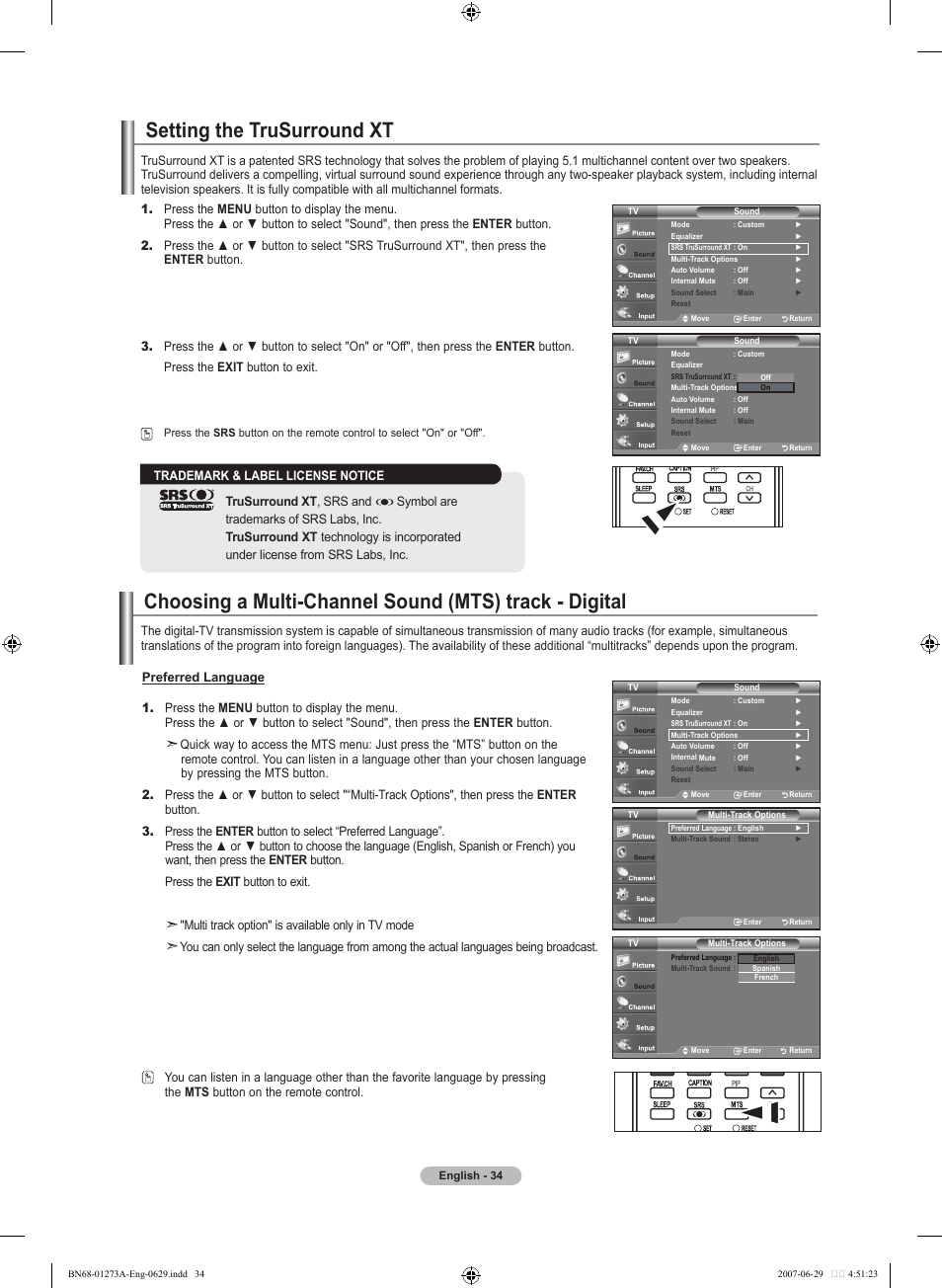 Setting the trusurround xt | Samsung LNT466FX-XAA User Manual | Page 36 / 180