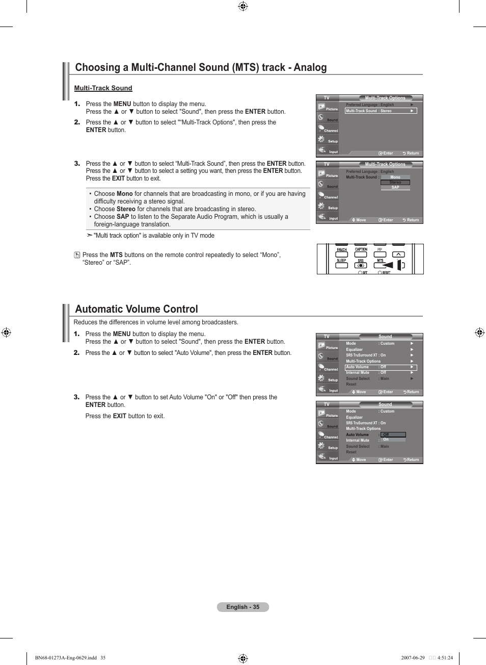 Automatic volume control | Samsung LNT466FX-XAA User Manual | Page 37 / 180