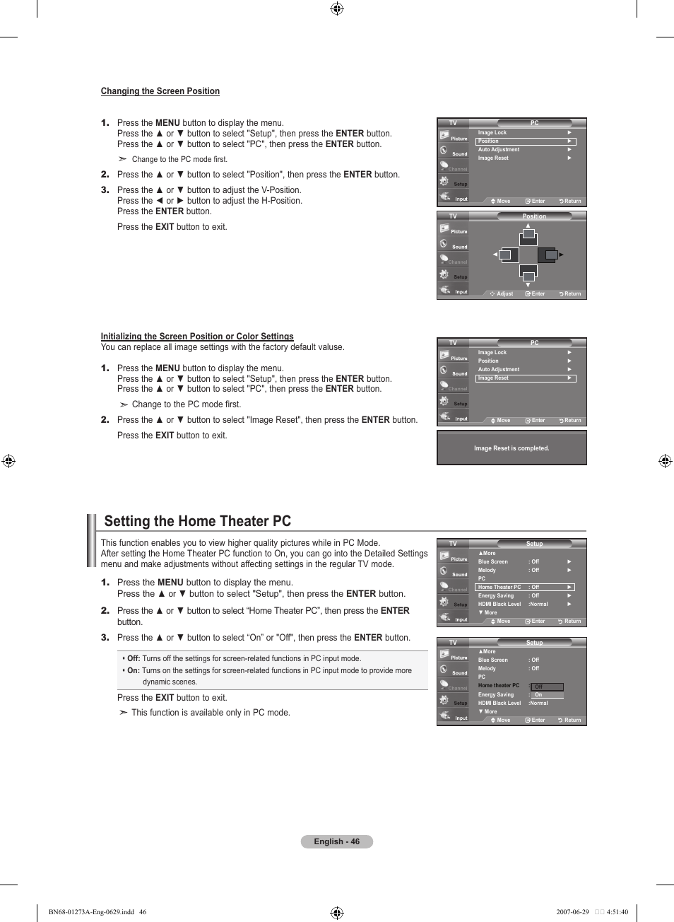 Setting the home theater pc | Samsung LNT466FX-XAA User Manual | Page 48 / 180