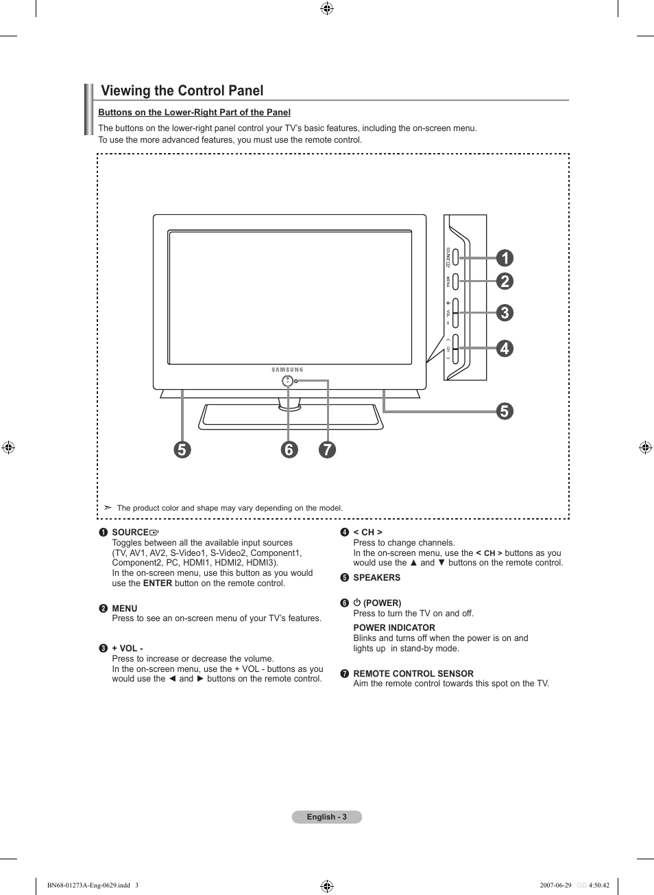 Viewing the control panel | Samsung LNT466FX-XAA User Manual | Page 5 / 180
