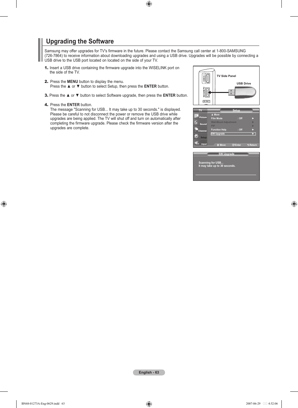 Upgrading the software | Samsung LNT466FX-XAA User Manual | Page 65 / 180