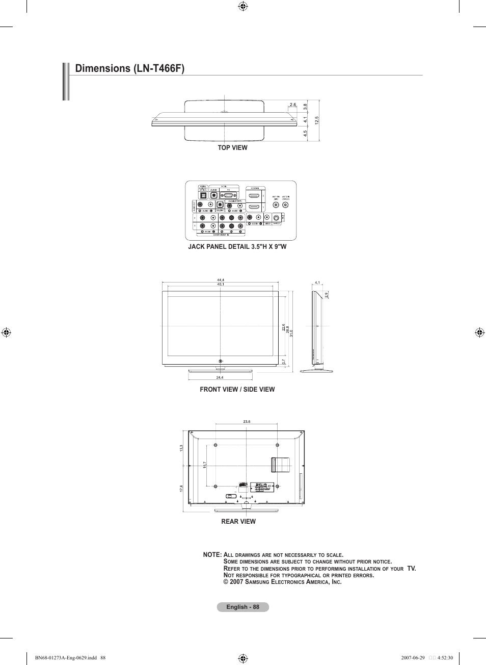 Dimensions (ln-tf) | Samsung LNT466FX-XAA User Manual | Page 90 / 180
