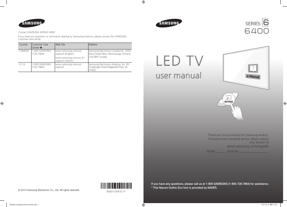 Samsung UN65H6400AFXZA User Manual | 40 pages