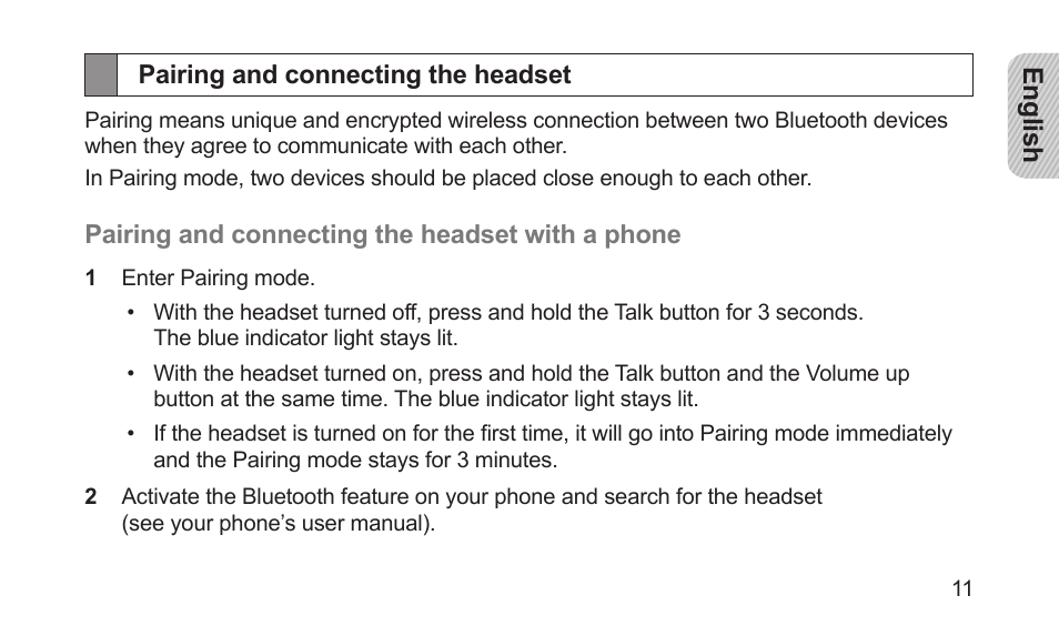 Pairing and connecting the headset | Samsung BHM5000NBACSTA User Manual | Page 13 / 70