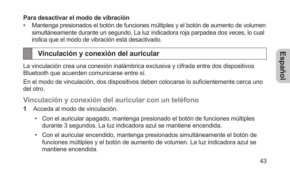 Vinculación y conexión del auricular | Samsung BHM5000NBACSTA User Manual | Page 45 / 70