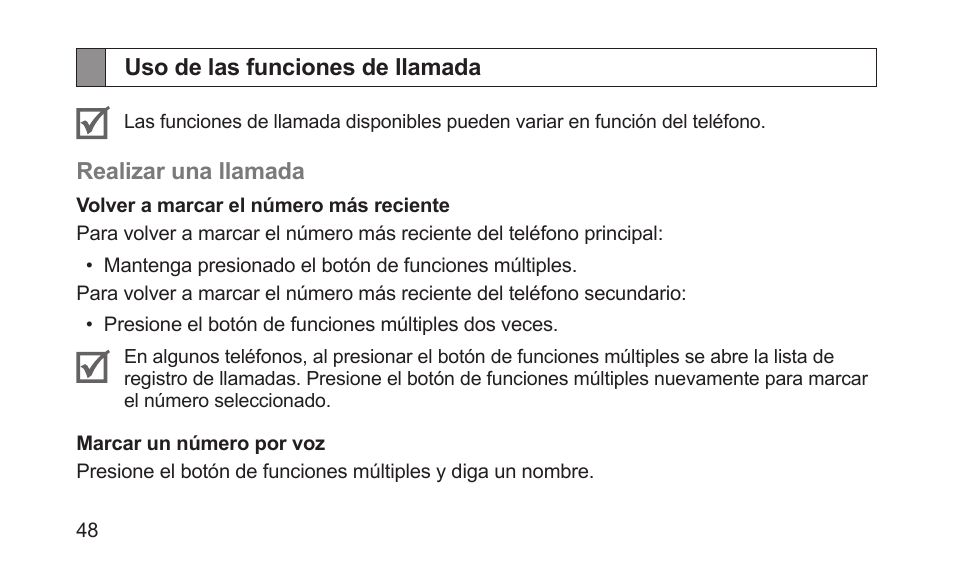 Uso de las funciones de llamada | Samsung BHM5000NBACSTA User Manual | Page 50 / 70