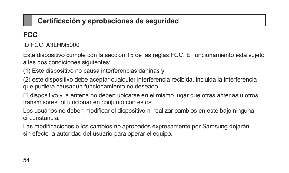 Certificación y aprobaciones de seguridad | Samsung BHM5000NBACSTA User Manual | Page 56 / 70