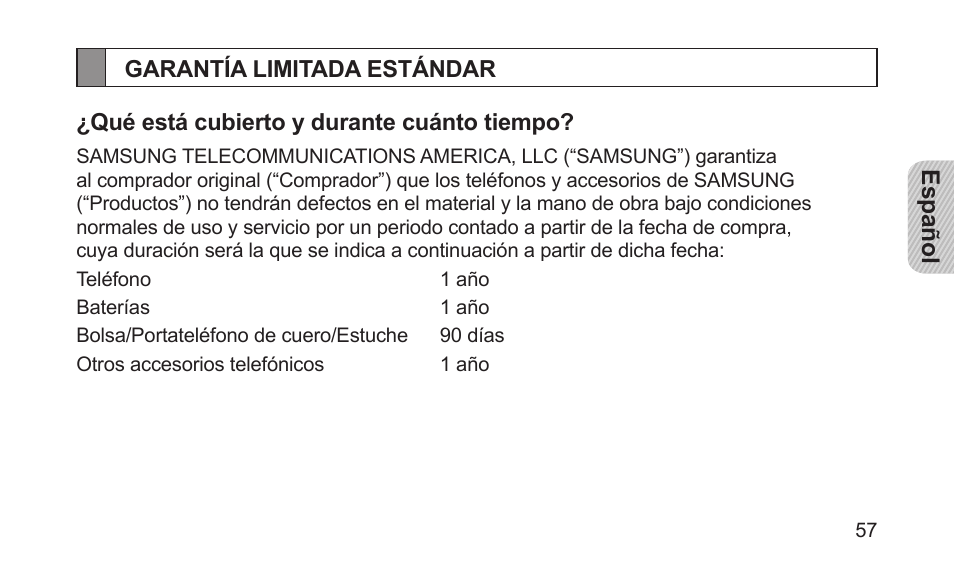 Garantía limitada estándar | Samsung BHM5000NBACSTA User Manual | Page 59 / 70