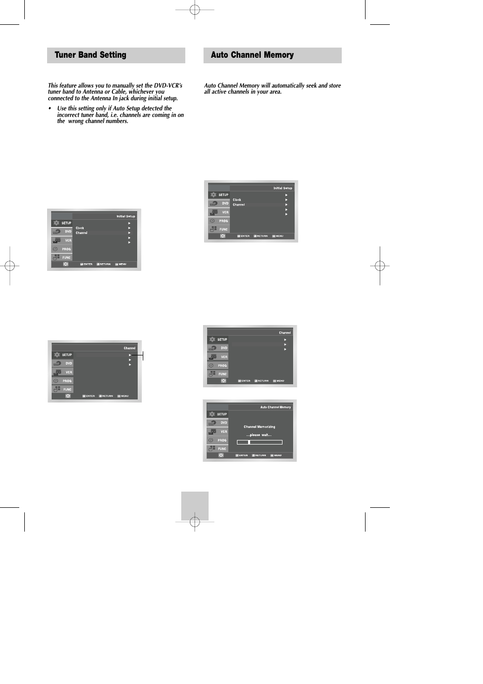 Tuner band setting, Auto channel memory | Samsung DVD-V4600A-XAA User Manual | Page 13 / 36