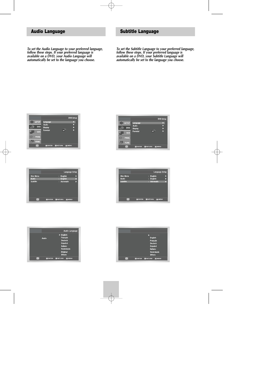 Audio language, Subtitle language | Samsung DVD-V4600A-XAA User Manual | Page 16 / 36