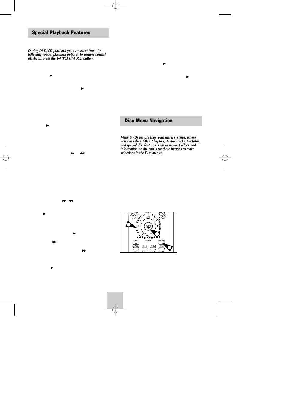 Dvd operations, Special playback features, Disc menu navigation | Samsung DVD-V4600A-XAA User Manual | Page 22 / 36