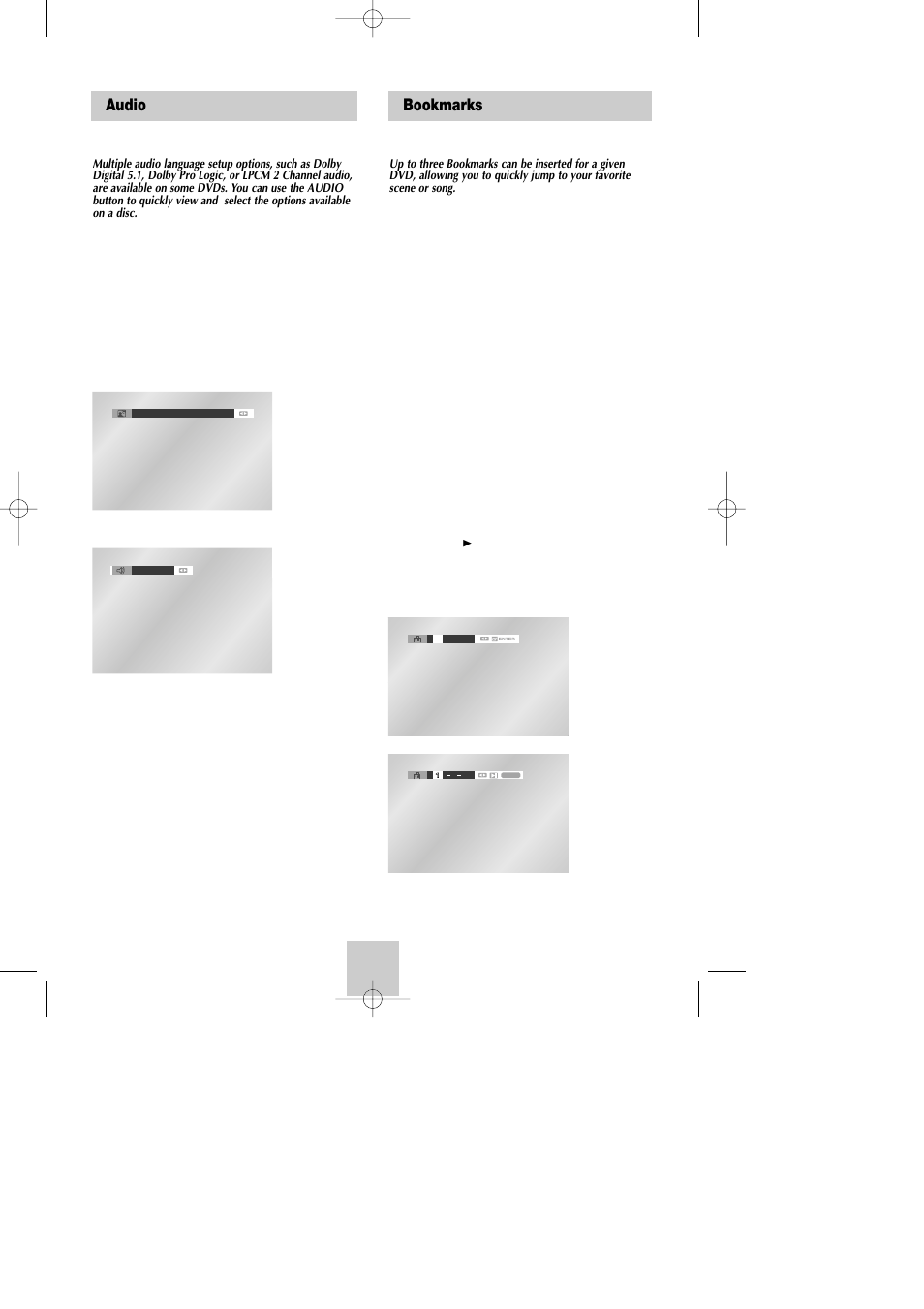 Audio, Bookmarks, Audio bookmarks | Samsung DVD-V4600A-XAA User Manual | Page 27 / 36