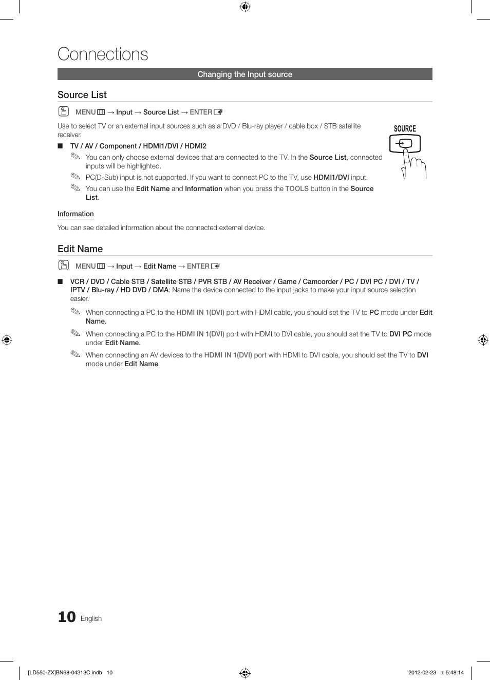Connections | Samsung LN40E550F7FXZA User Manual | Page 10 / 62