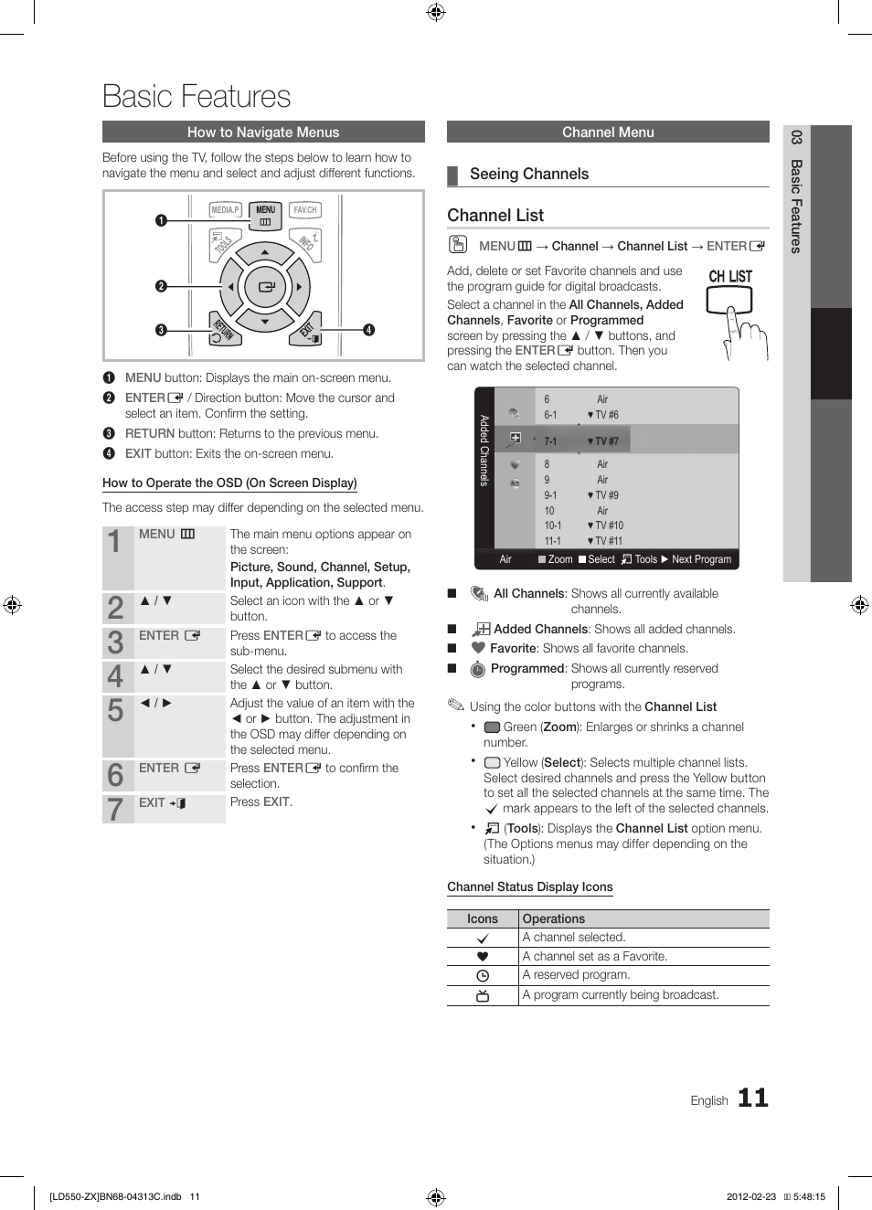 Basic features | Samsung LN40E550F7FXZA User Manual | Page 11 / 62