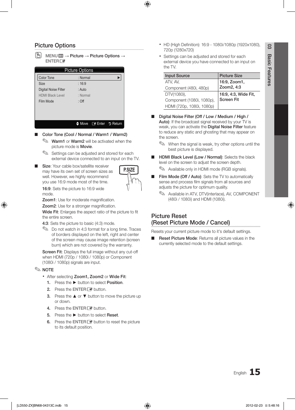 Samsung LN40E550F7FXZA User Manual | Page 15 / 62