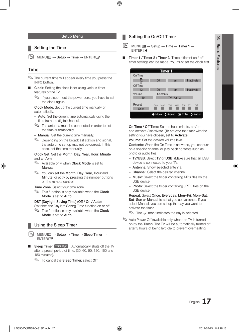 Time | Samsung LN40E550F7FXZA User Manual | Page 17 / 62