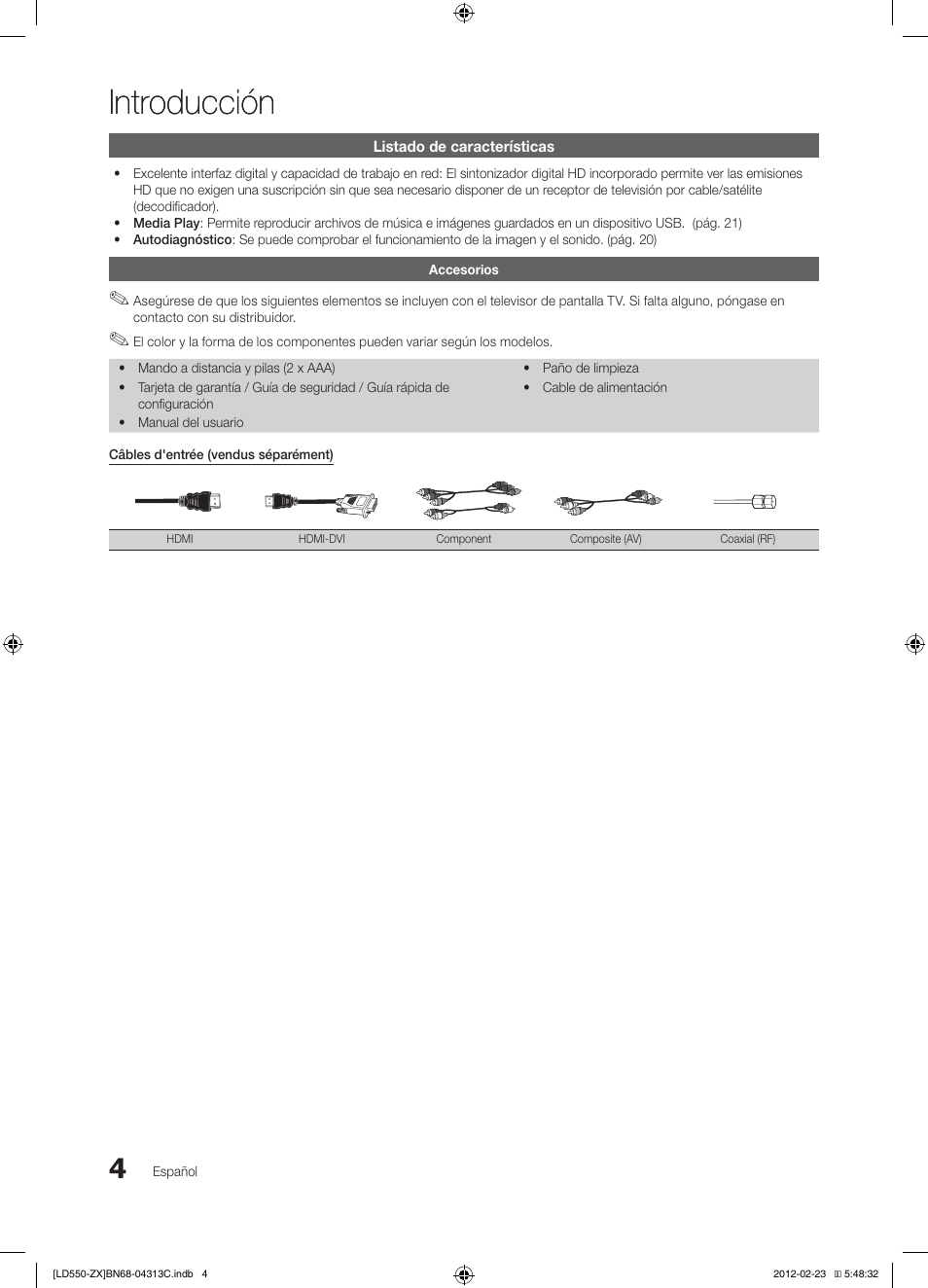 Introducción | Samsung LN40E550F7FXZA User Manual | Page 34 / 62