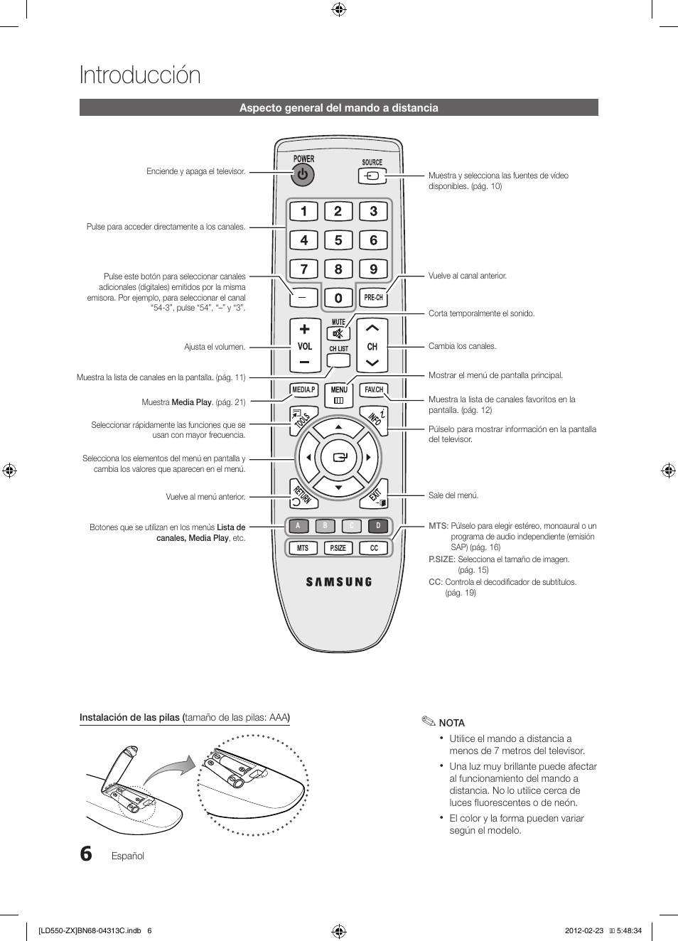 Introducción | Samsung LN40E550F7FXZA User Manual | Page 36 / 62