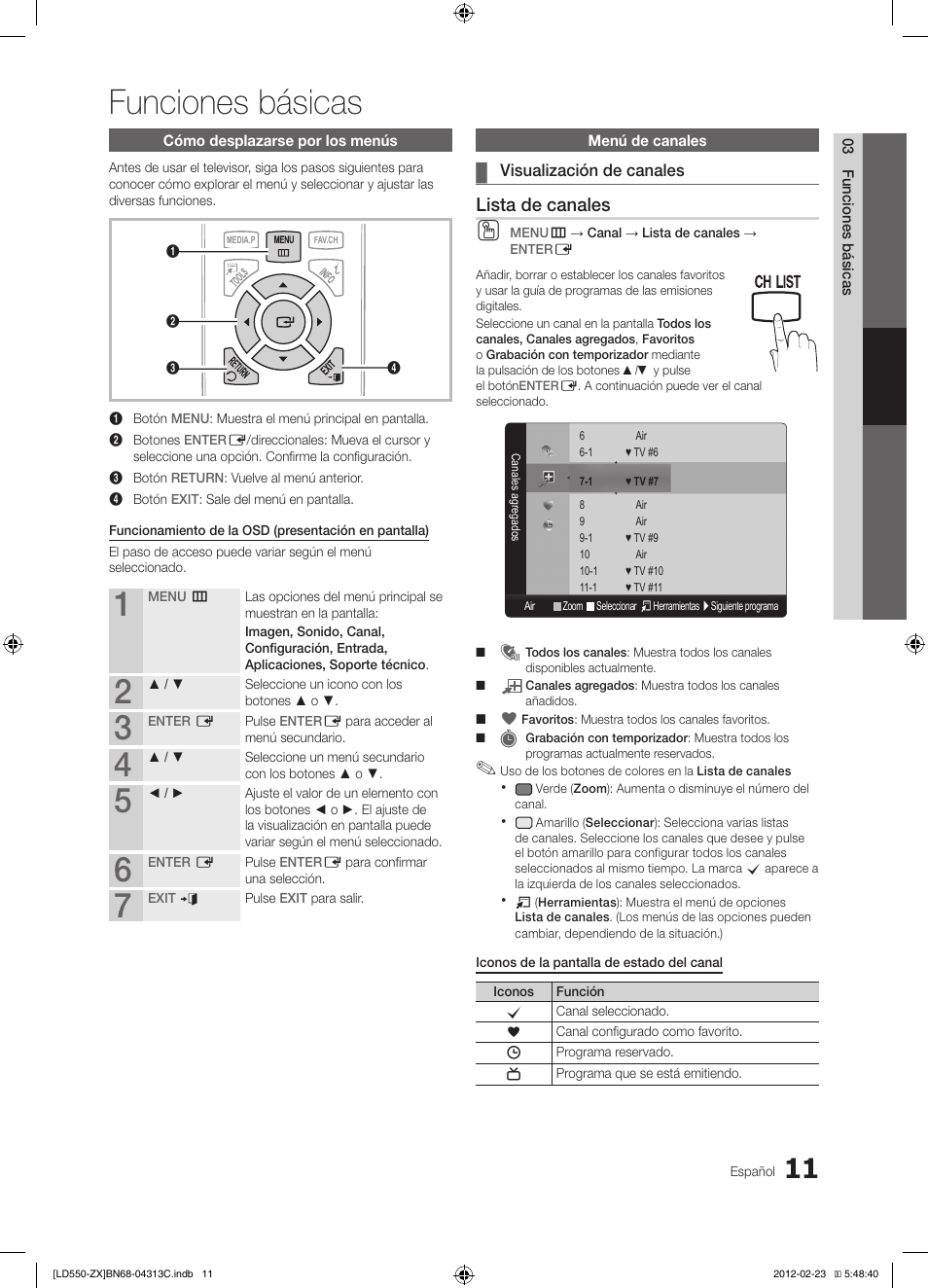 Funciones básicas | Samsung LN40E550F7FXZA User Manual | Page 41 / 62