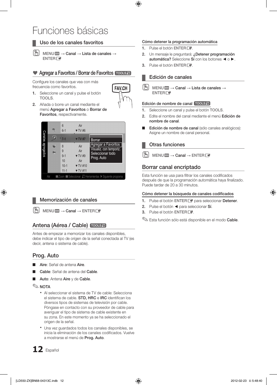 Funciones básicas | Samsung LN40E550F7FXZA User Manual | Page 42 / 62