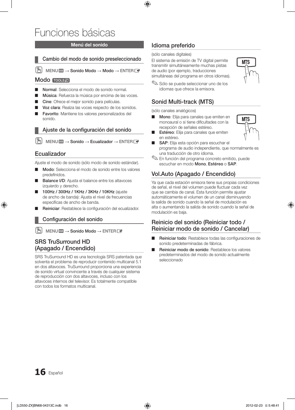 Funciones básicas | Samsung LN40E550F7FXZA User Manual | Page 46 / 62