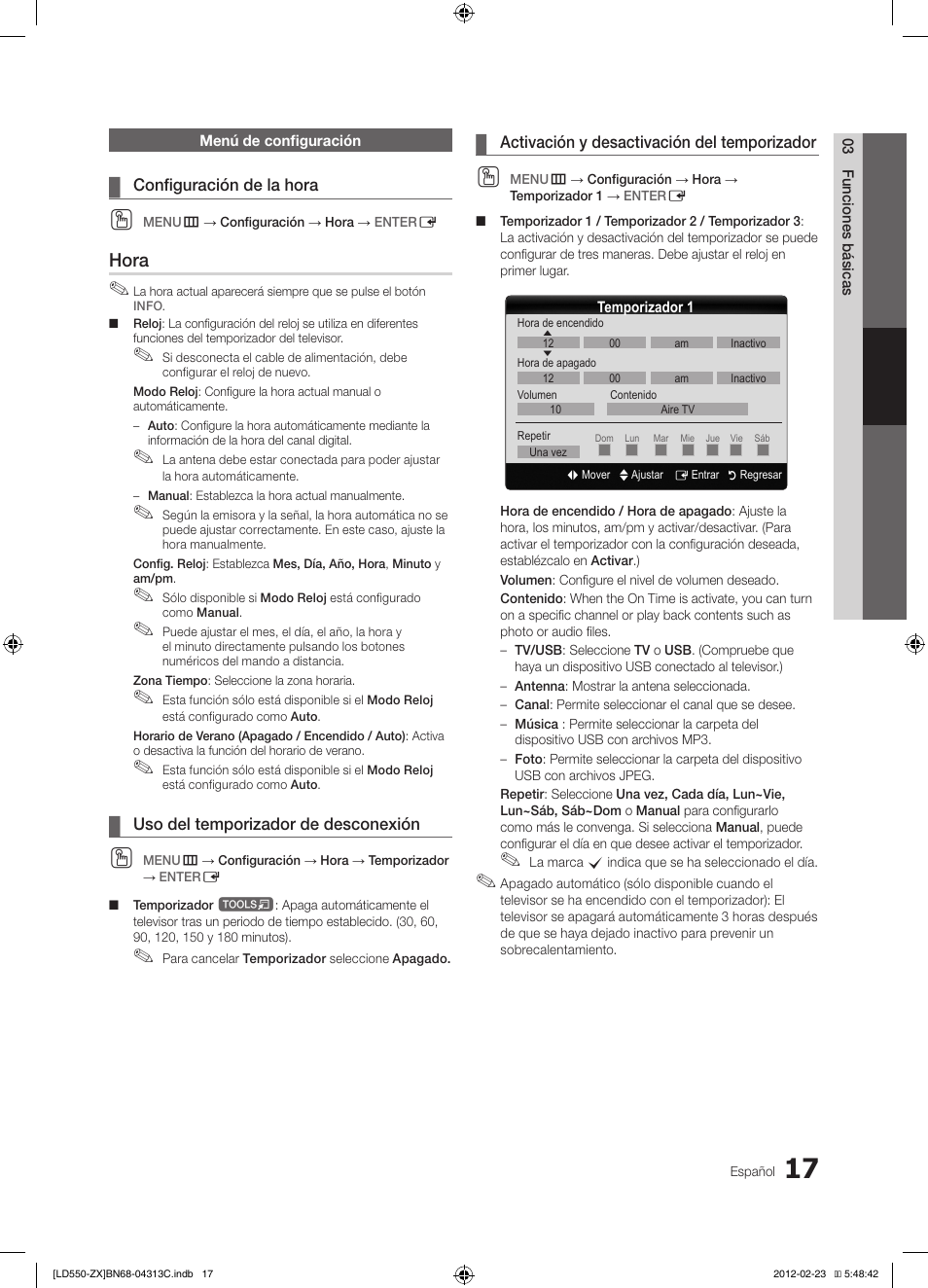 Hora | Samsung LN40E550F7FXZA User Manual | Page 47 / 62