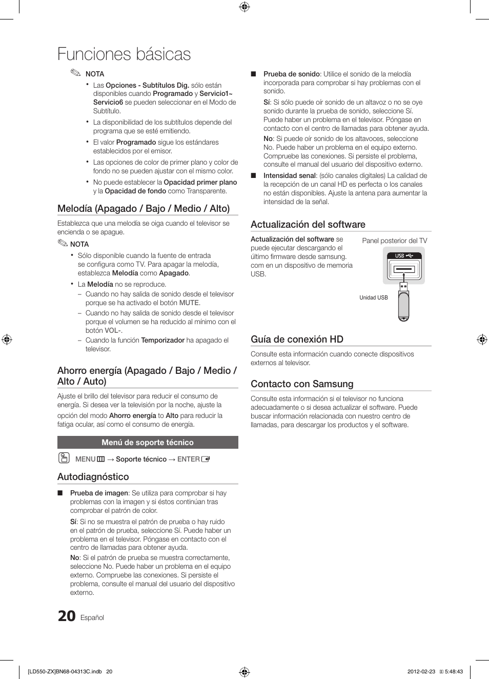 Funciones básicas | Samsung LN40E550F7FXZA User Manual | Page 50 / 62
