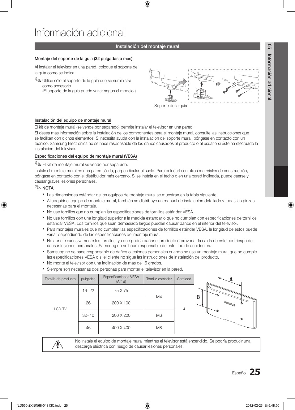 Información adicional | Samsung LN40E550F7FXZA User Manual | Page 55 / 62