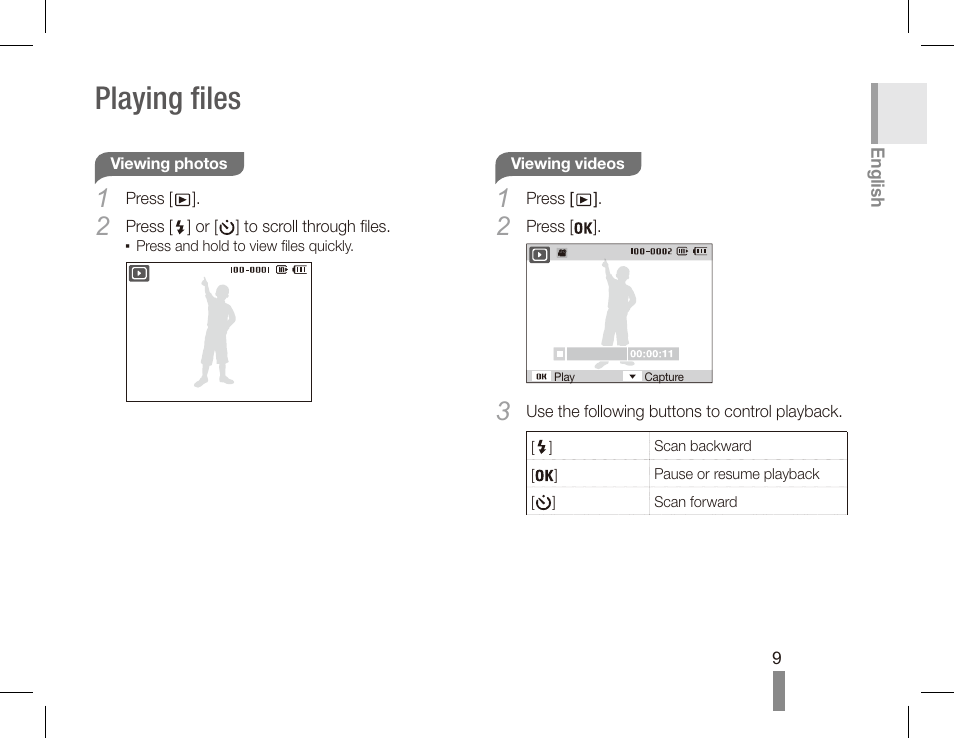 Playing files | Samsung EC-SL30ZBBA-US User Manual | Page 9 / 22