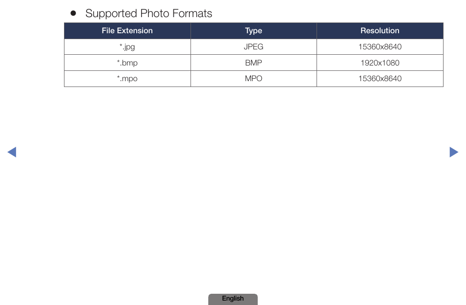 Supported photo formats | Samsung PN51E490B4FXZA User Manual | Page 160 / 195